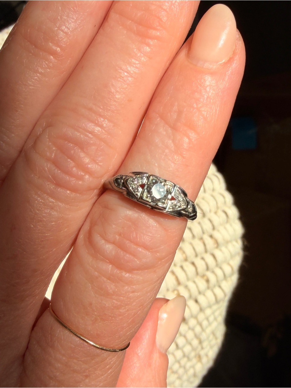Antique 18k White Gold Old European Diamond Ring, c. 1930